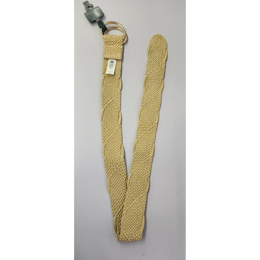 Lauren Ralph Lauren Belt Woven Weave Gold‎ D-Ring Adjustable Classic Style 43